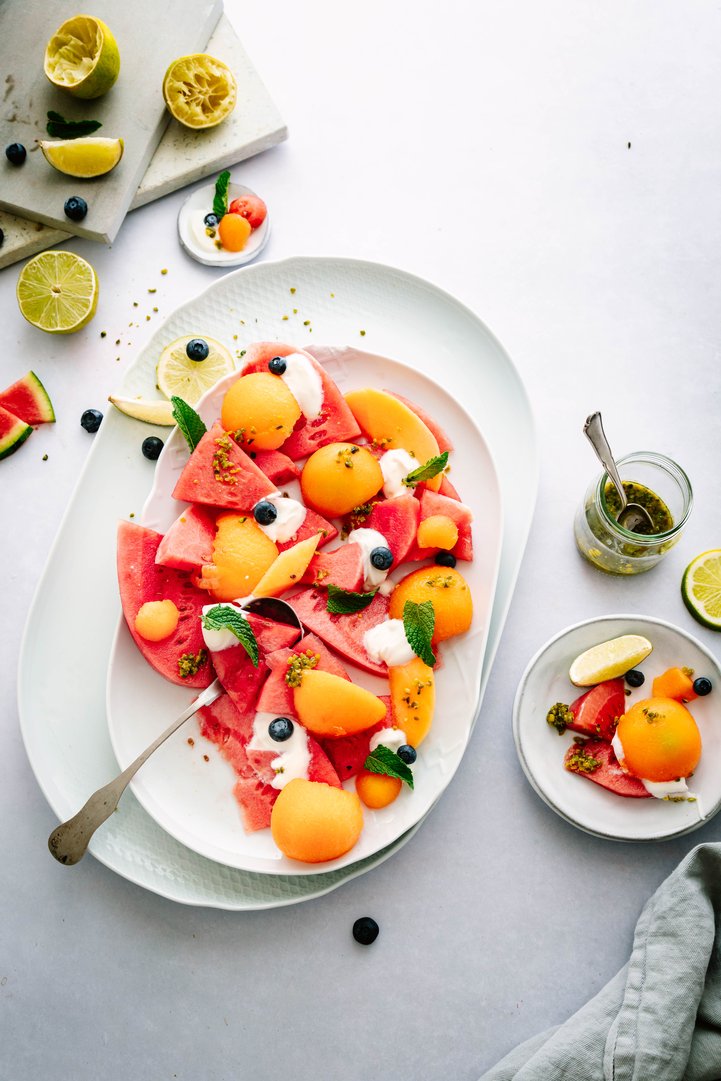 Melonensalat mit Pistaziendressing
