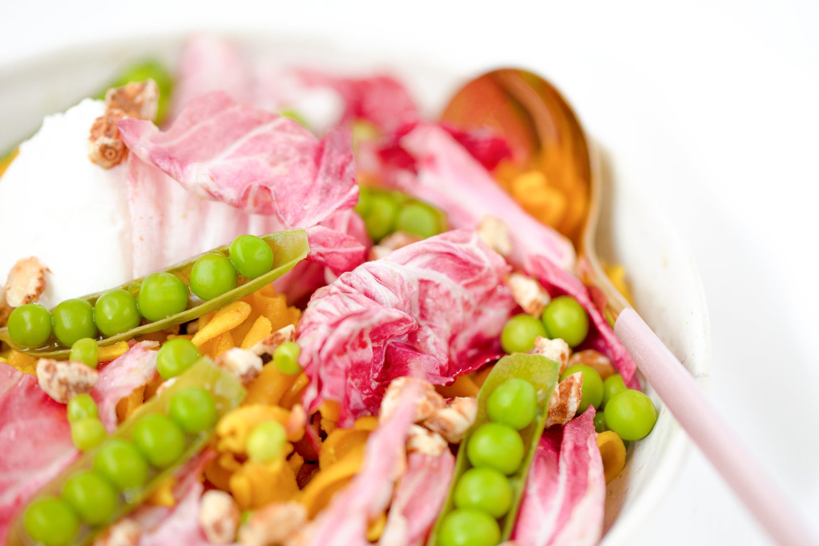 Easy Summer Lentil Pasta with Radicchio, Peas & Tiger Nut