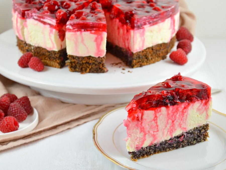Mohn-Topfen-Torte mit Himbeeren, laktosefrei