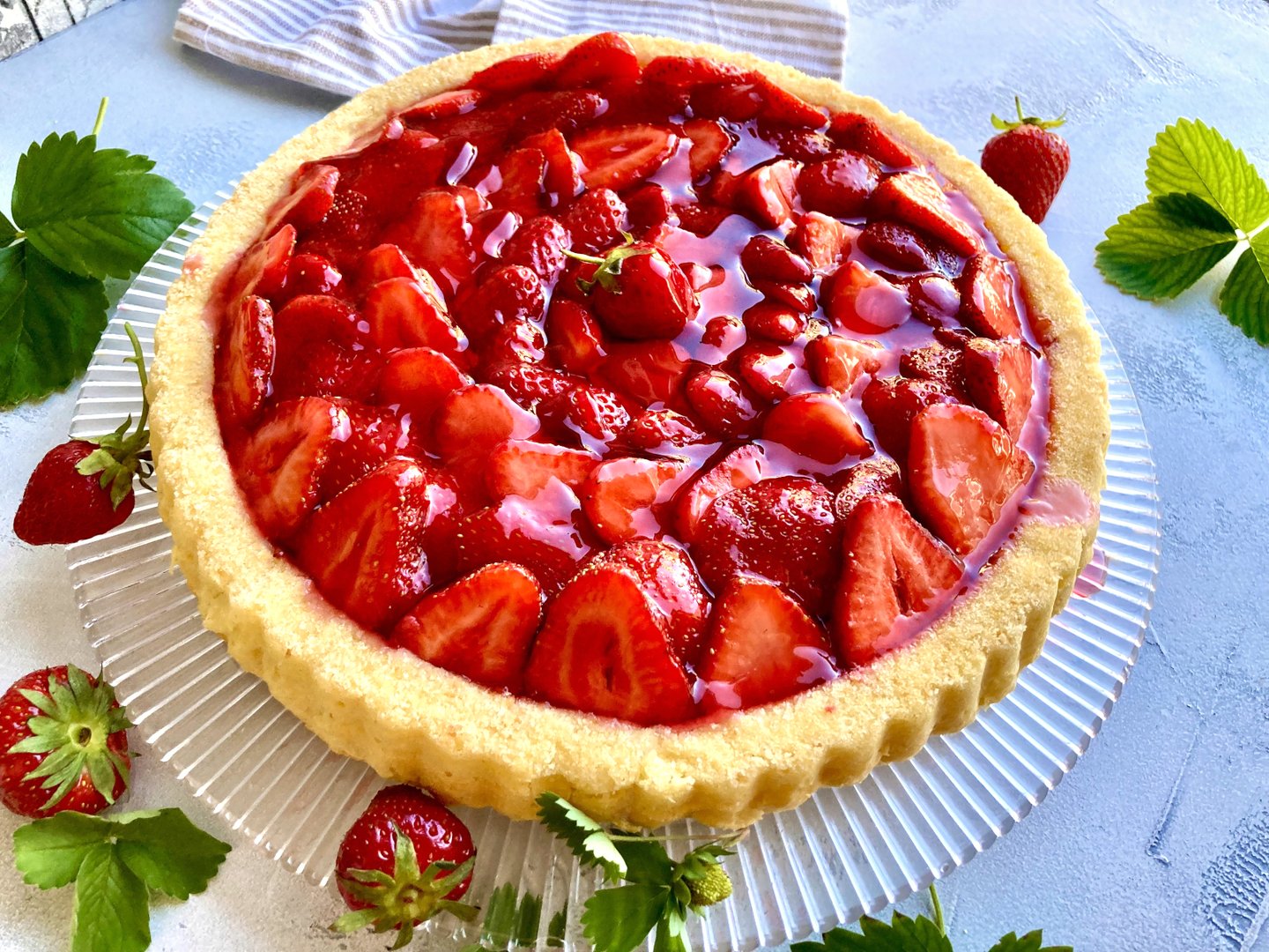 Erdbeerkuchen mit Vanillepudding