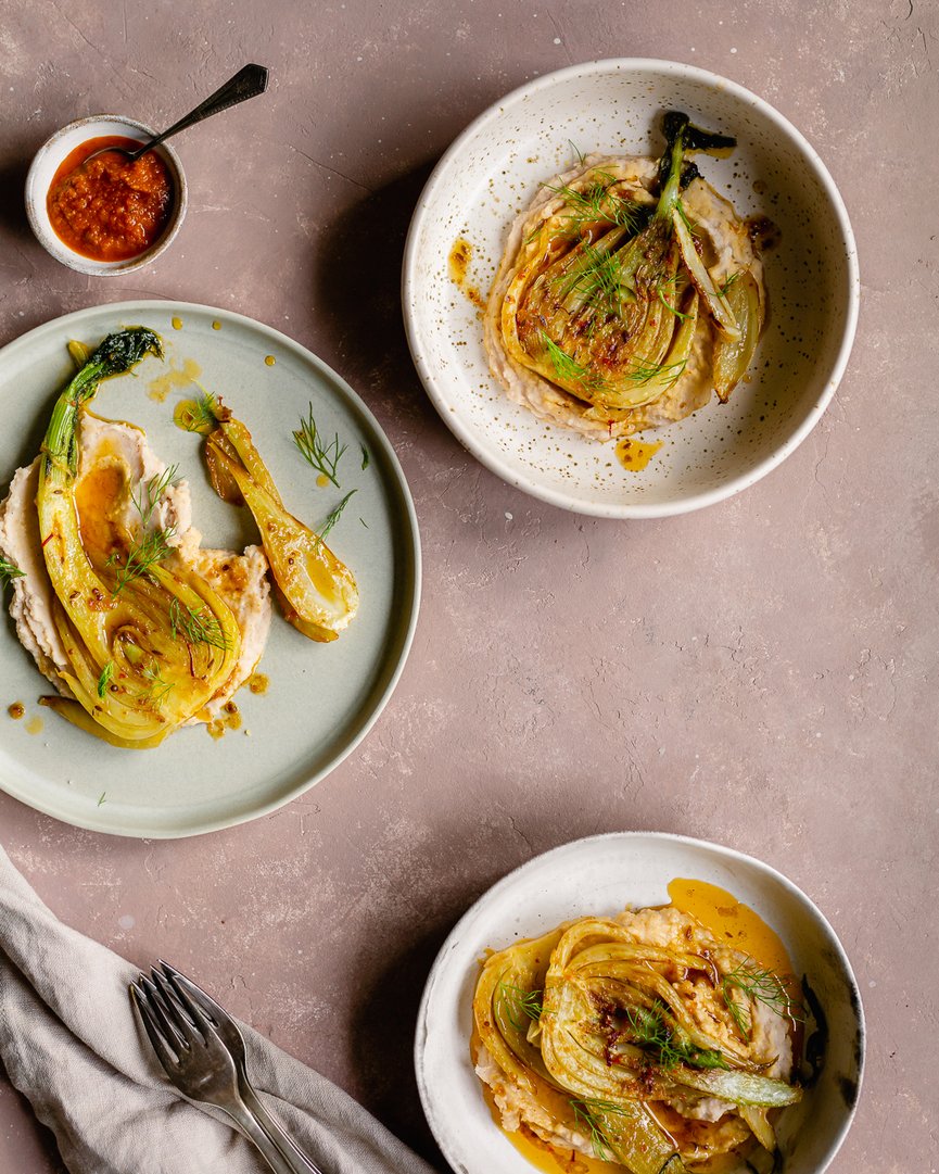 Harissa-Fenchel mit Bohnenmus