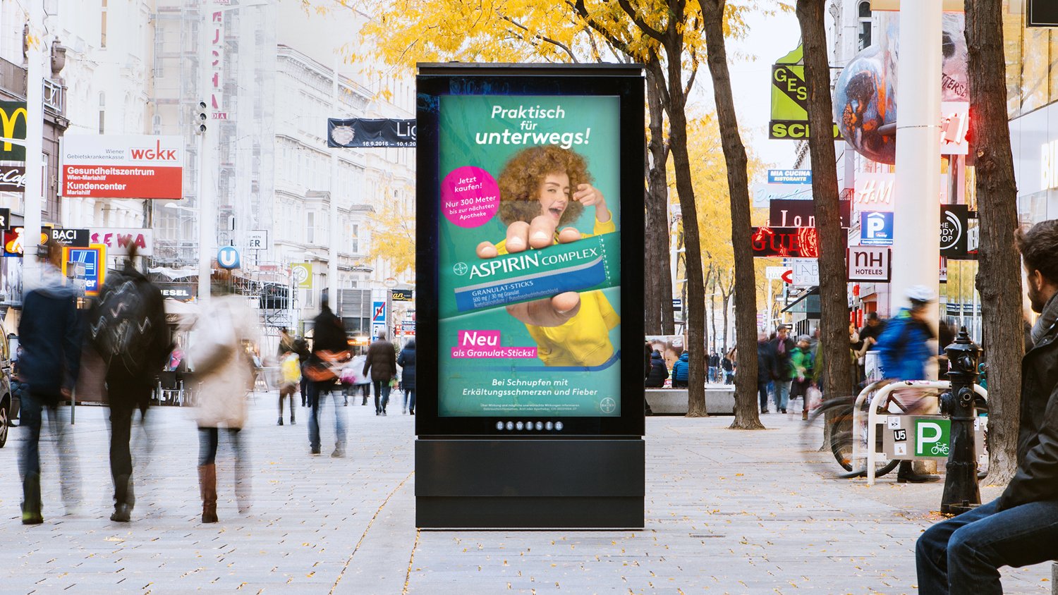 Trotz Erkältung voll im Leben: Programmatic DOOH für Aspirin® Complex Granulat-Sticks