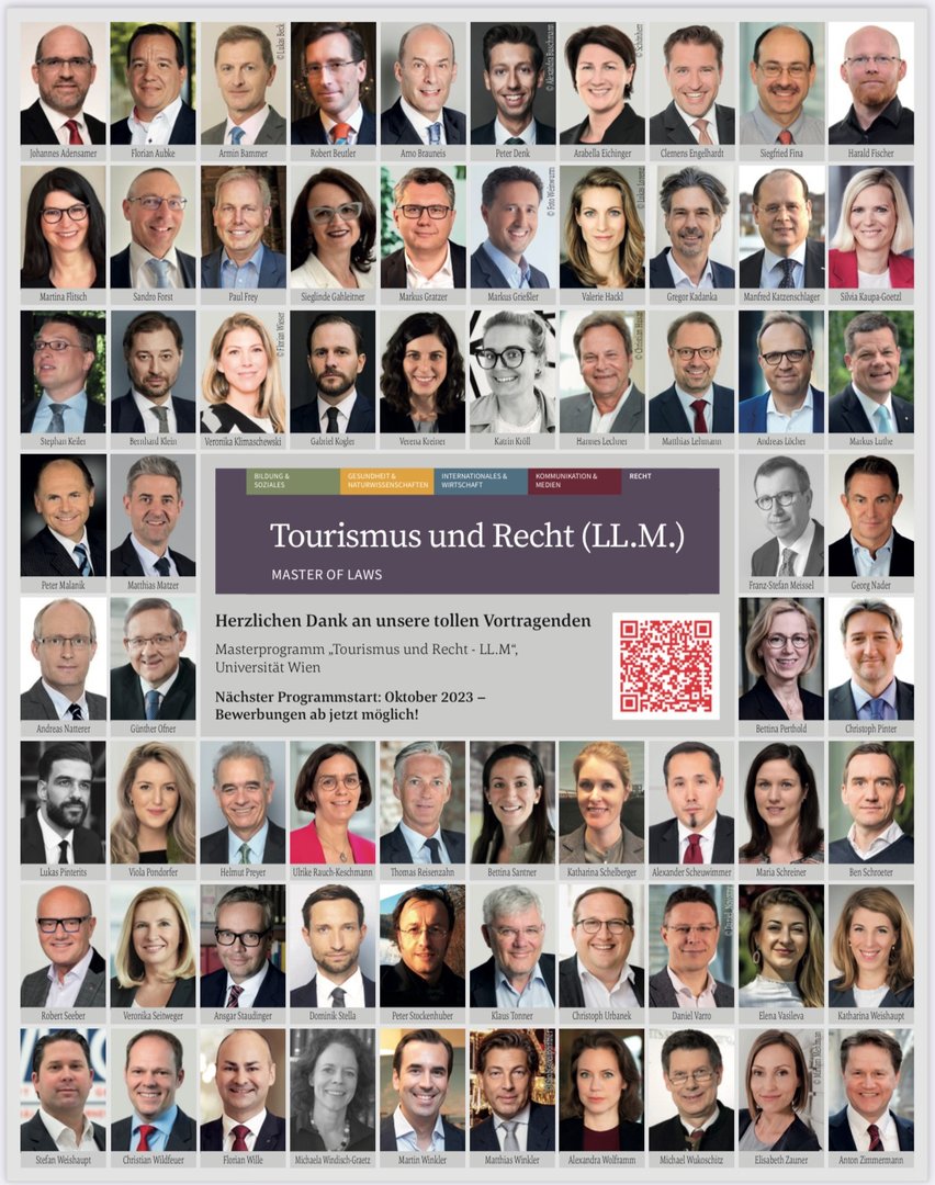 Danksagung an die „tollen“ Vortragenden des postgradualen Studiums für „Tourismus und Recht“ an der Universität Wien