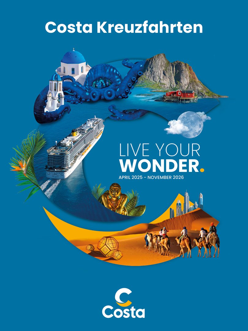 Neuer Costa Kreuzfahrten Katalog für 2025/2026: "Live your Wonder" mit den neuen Sea Destinations