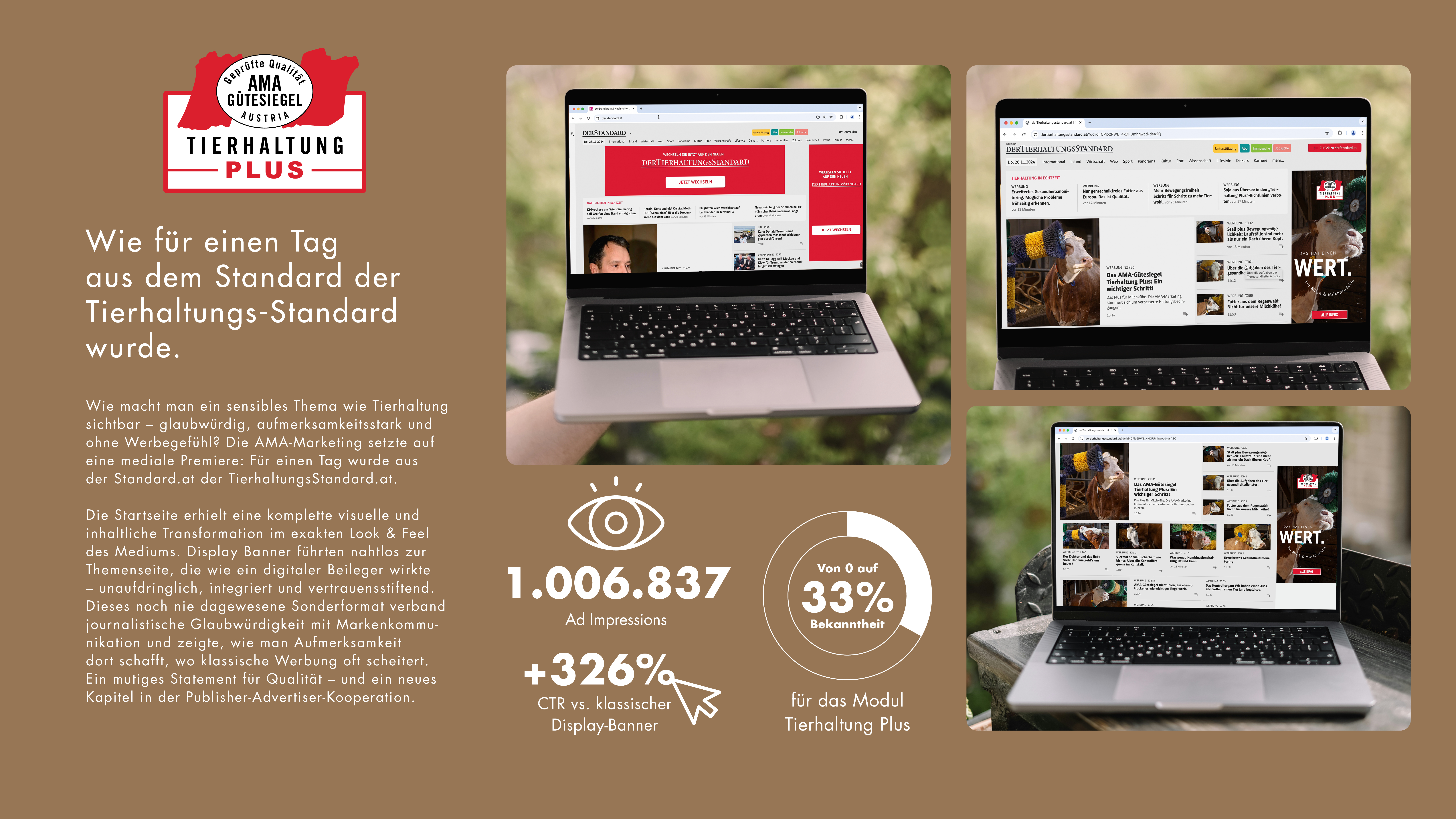 Kein klassisches Werbemittel – ein redaktionelles Statement: Das AMA-Gütesiegel Tierhaltung Plus setzt neue Standards mit einem noch nie dagewesenen d